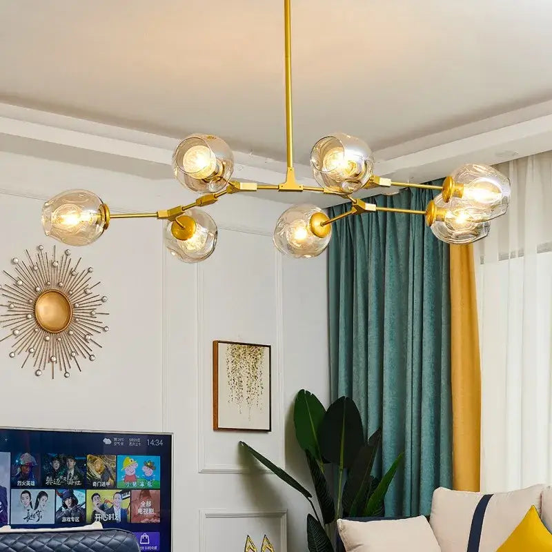 Nordic glass ball led chandelier black & gold dining room light