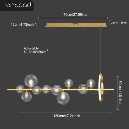 Modern black nordic glass bubble led chandelier dining room light