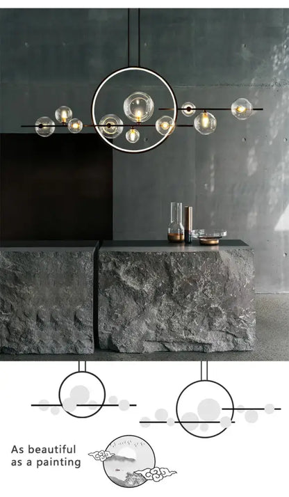 Modern black nordic glass bubble led chandelier dining room light