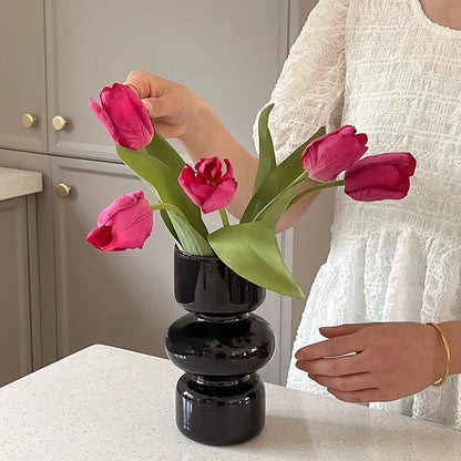 Glossy black stacked segment vase home decor living room