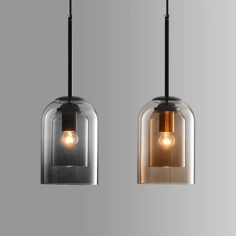 Modern black glass pendant light – kitchen clear dome set