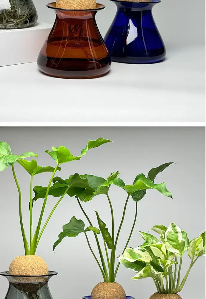 Deep blue nordic glass vase for living room hydroponic decor