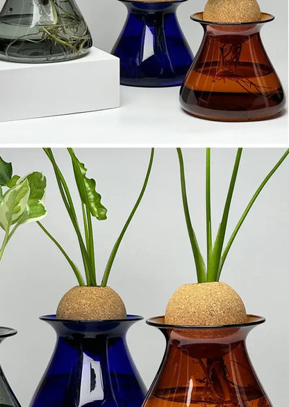 Deep blue nordic glass vase for living room hydroponic decor