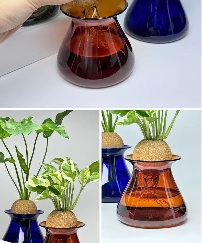 Deep blue nordic glass vase for living room hydroponic decor