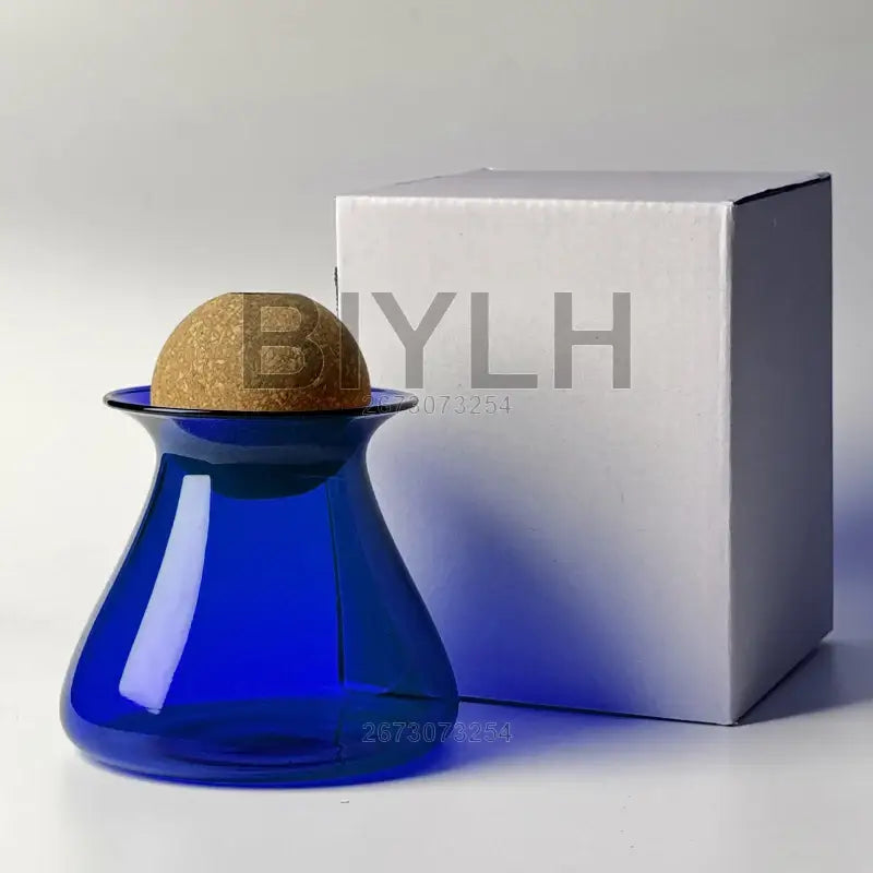 Deep blue nordic glass vase for living room hydroponic decor
