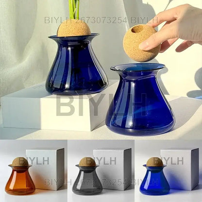 Deep blue nordic glass vase for living room hydroponic decor