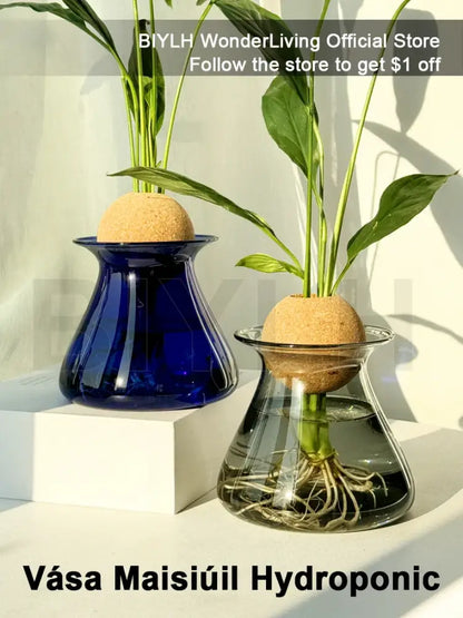 Deep blue nordic glass vase for living room hydroponic decor