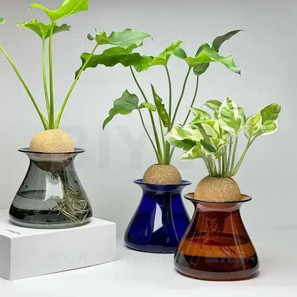 Deep blue nordic glass vase for living room hydroponic decor