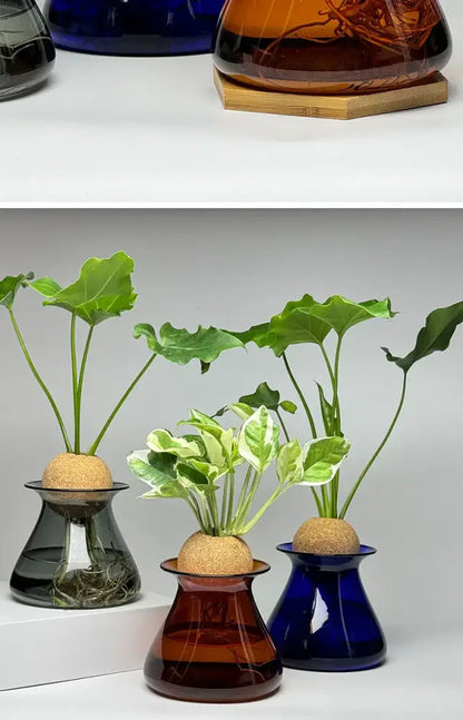 Deep blue nordic glass vase for living room hydroponic decor