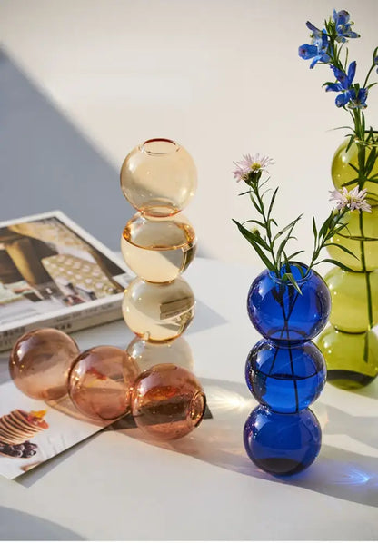 Stacked multi colored nordic glass vase living room decor