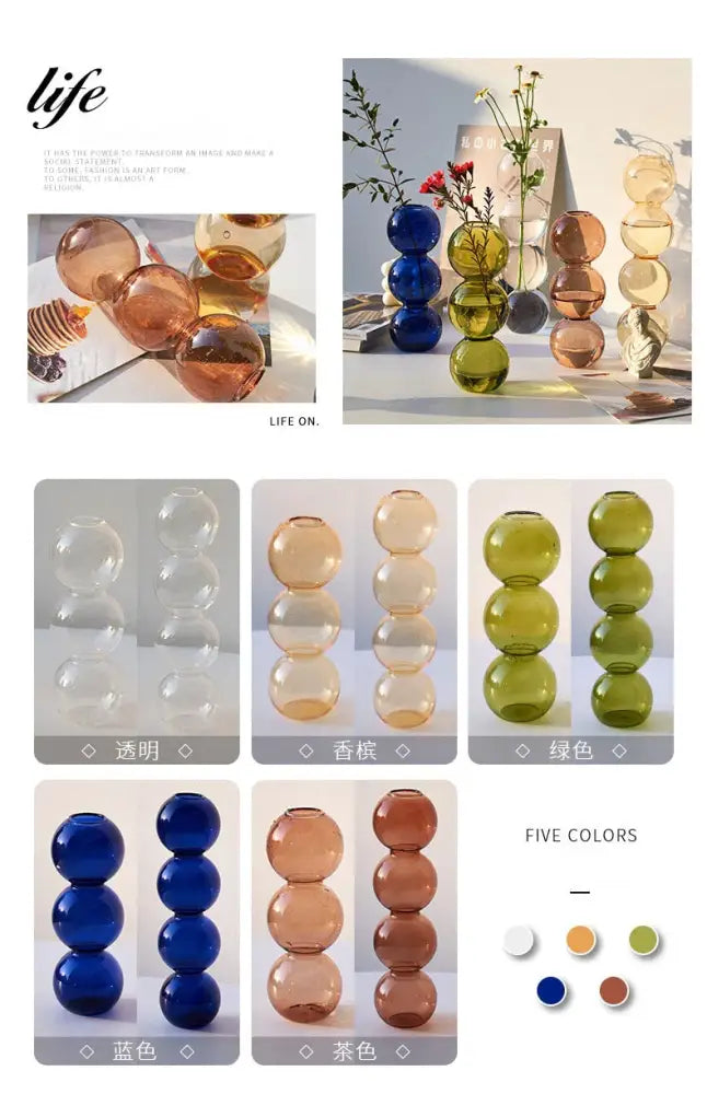 Stacked multi colored nordic glass vase living room decor