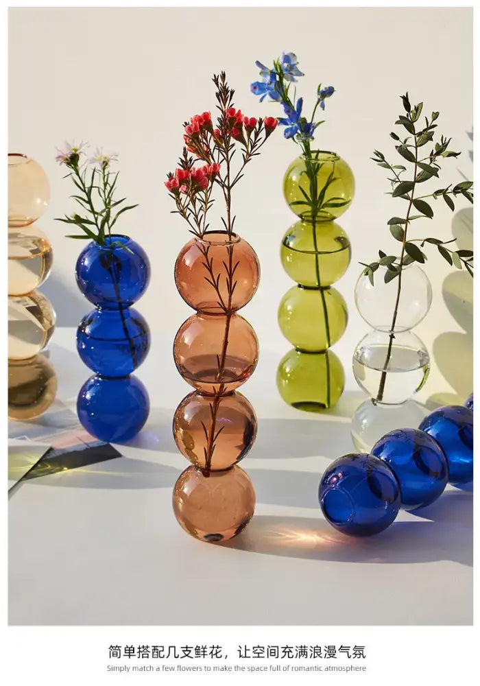 Stacked multi colored nordic glass vase living room decor
