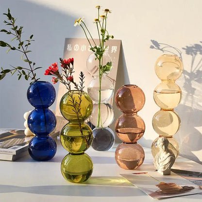 Stacked multi colored nordic glass vase living room decor