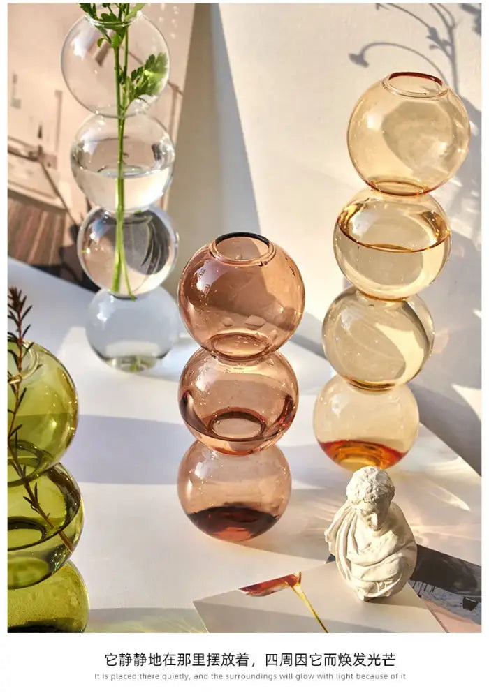 Stacked multi colored nordic glass vase living room decor