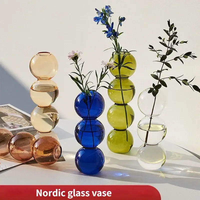 Stacked multi colored nordic glass vase living room decor