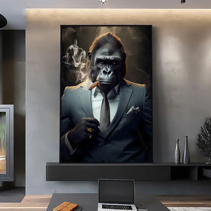 Modern black & gray gorilla wall art canvas living room decor