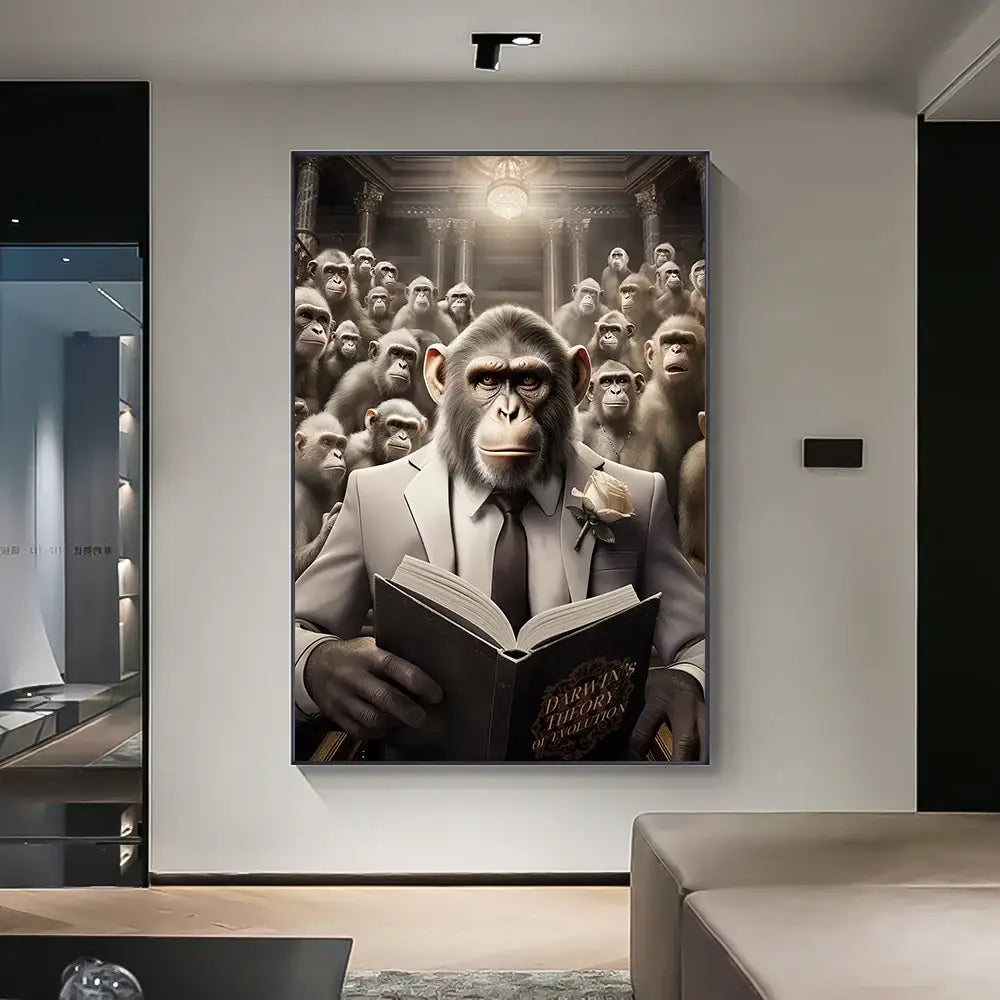 Modern black & gray gorilla wall art canvas living room decor