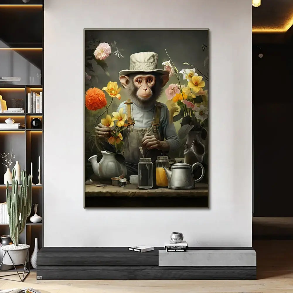 Modern black & gray gorilla wall art canvas living room decor