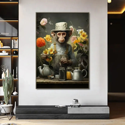 Modern black & gray gorilla wall art canvas living room decor