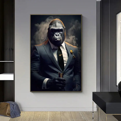 Modern black & gray gorilla wall art canvas living room decor