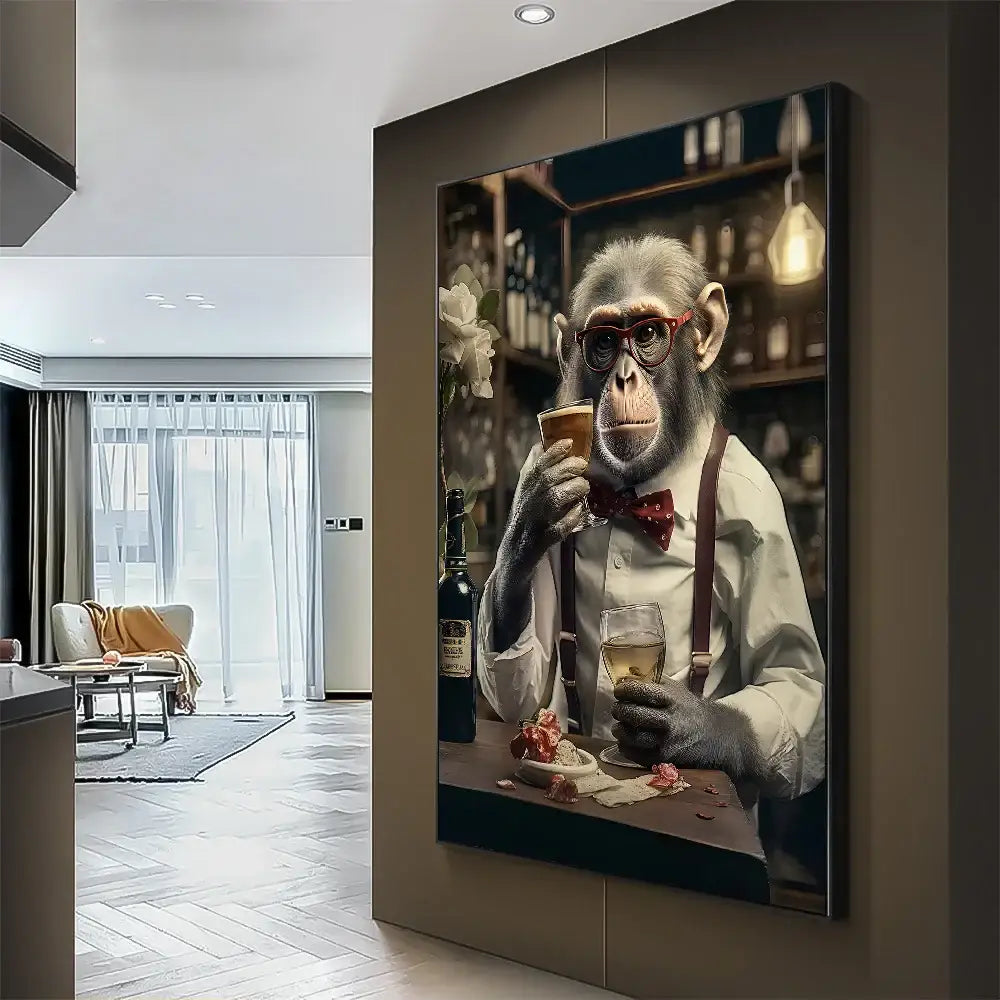 Modern black & gray gorilla wall art canvas living room decor