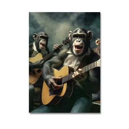 Modern black & gray gorilla wall art canvas living room decor