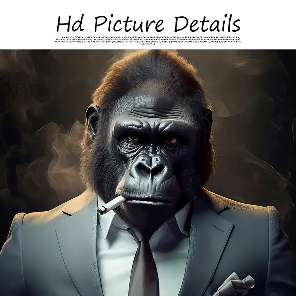 Modern black & gray gorilla wall art canvas living room decor