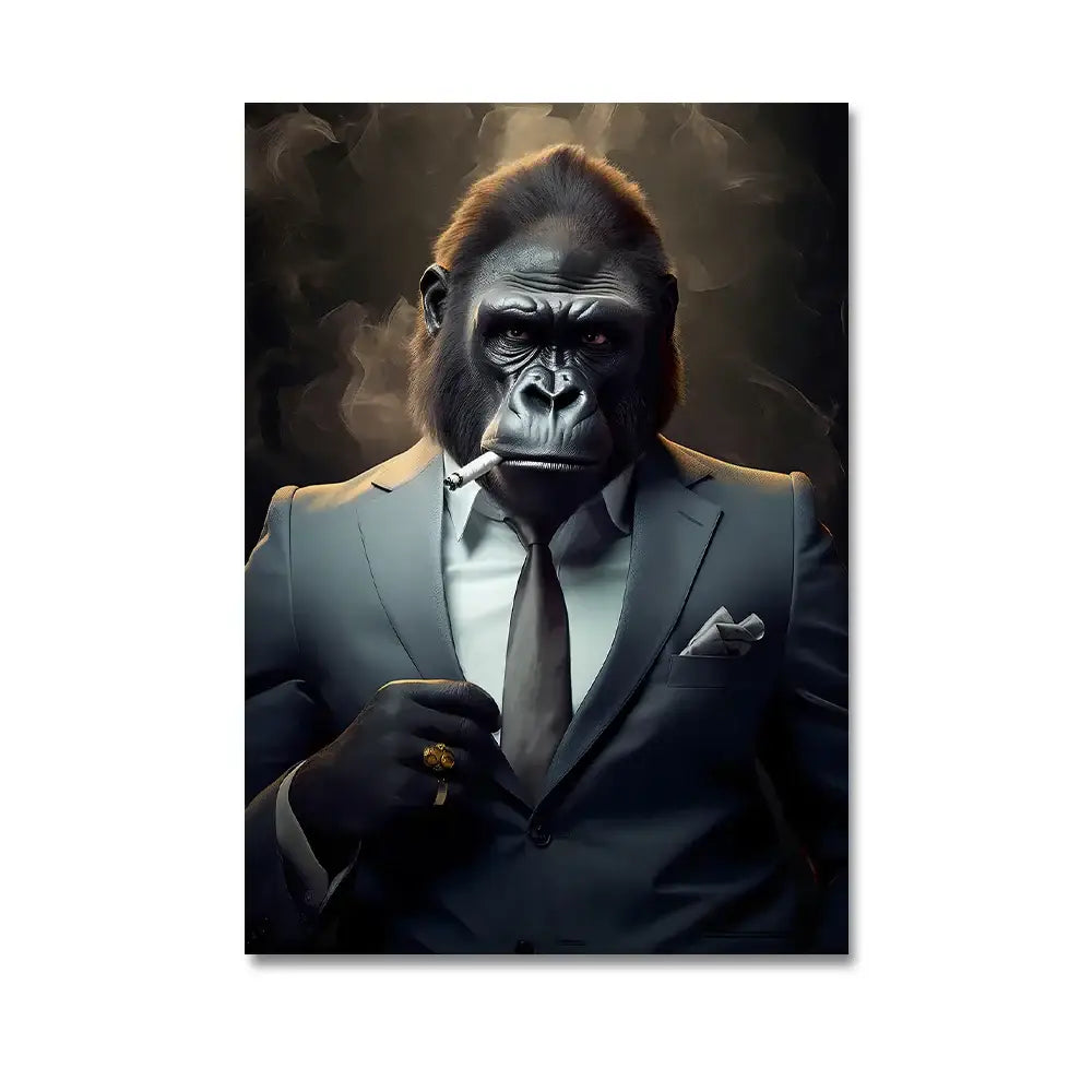 Modern black & gray gorilla wall art canvas living room decor