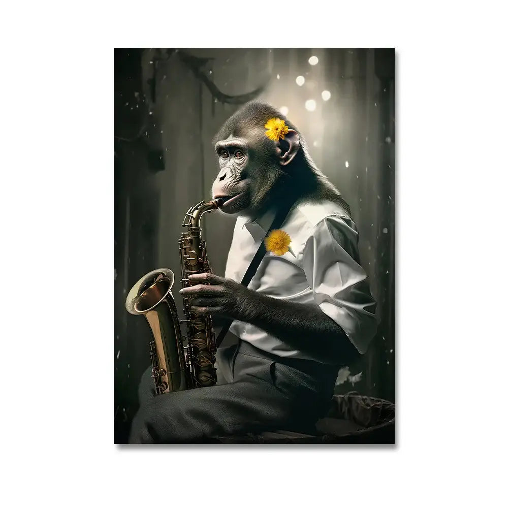 Modern black & gray gorilla wall art canvas living room decor