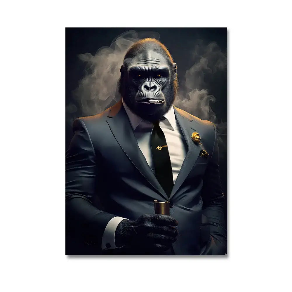 Modern black & gray gorilla wall art canvas living room decor