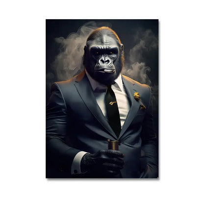 Modern black & gray gorilla wall art canvas living room decor