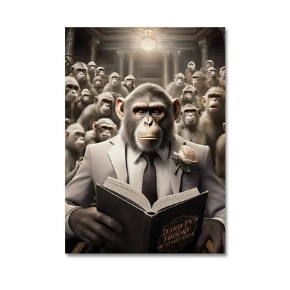 Modern black & gray gorilla wall art canvas living room decor
