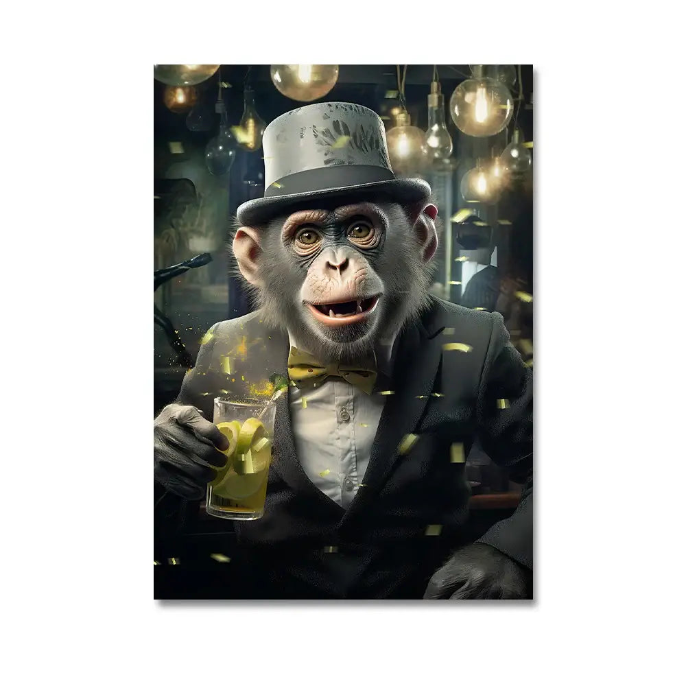 Modern black & gray gorilla wall art canvas living room decor