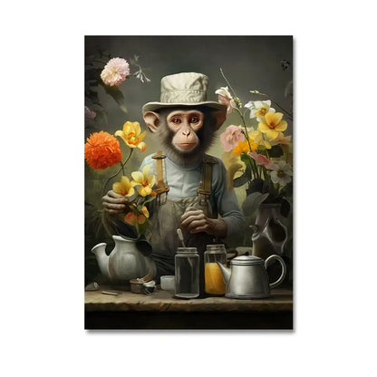 Modern black & gray gorilla wall art canvas living room decor