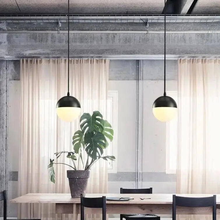 Nordic industrial hanging black kitchen light with frosted glass