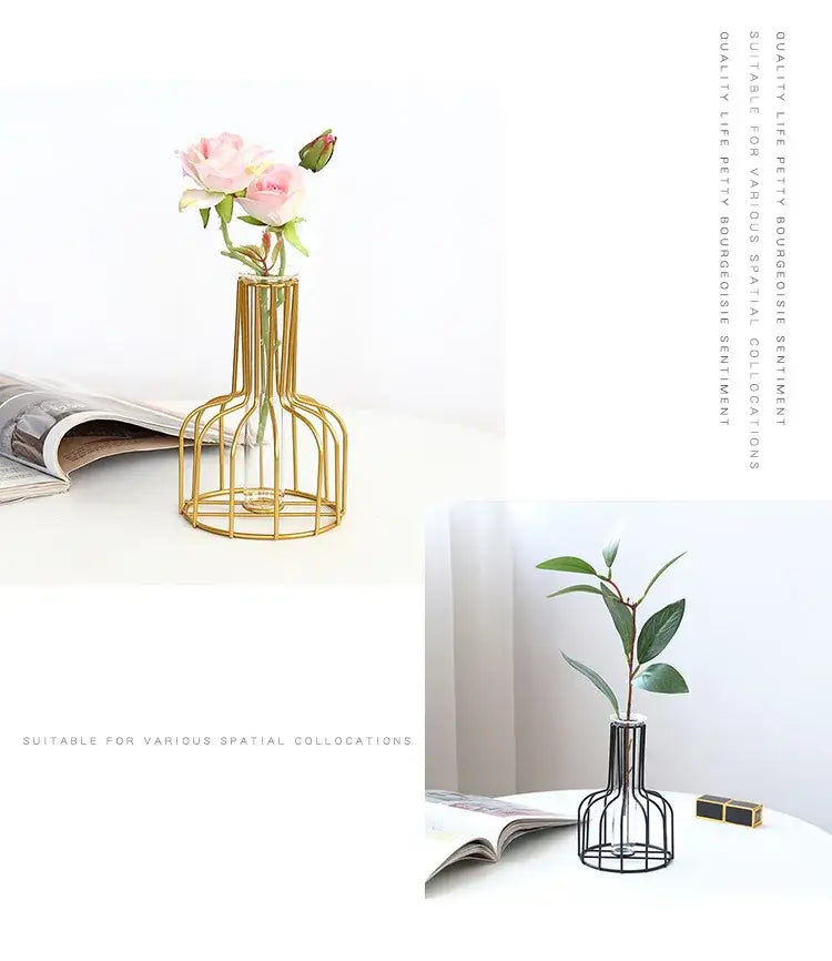 Nordic black & gold hydroponic vase living room wireframe decor