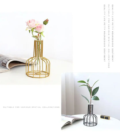 Nordic black & gold hydroponic vase living room wireframe decor