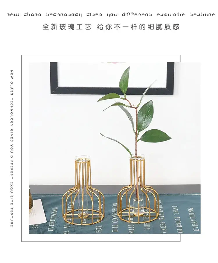 Nordic black & gold hydroponic vase living room wireframe decor