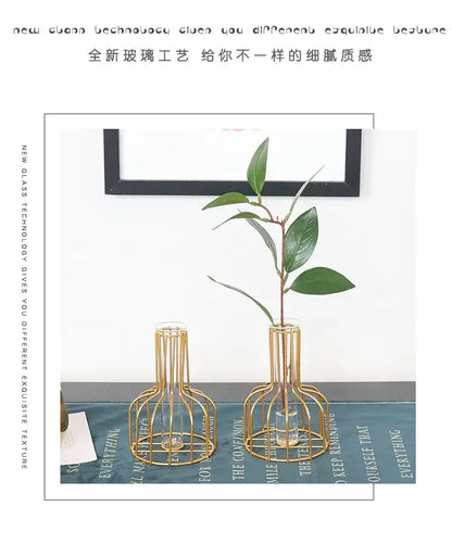 Nordic black & gold hydroponic vase living room wireframe decor