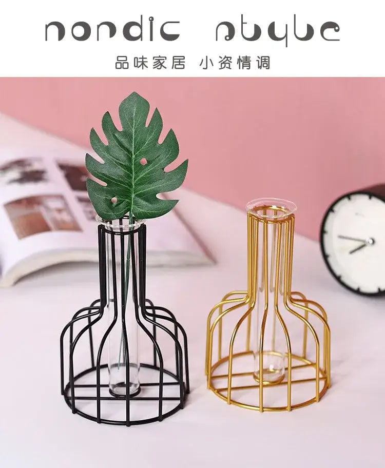 Nordic black & gold hydroponic vase living room wireframe decor