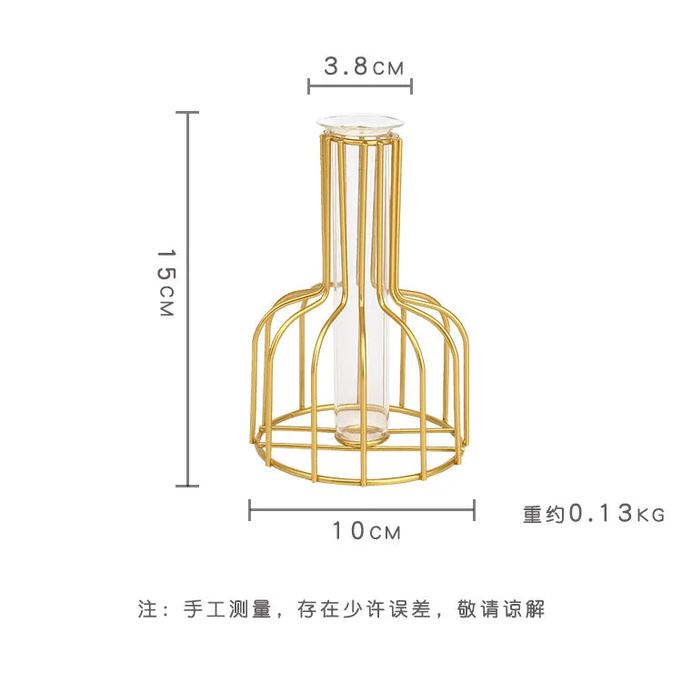 DecorBites™ Nordic Iron Golden Hydroponic Vase with Dried Flowers