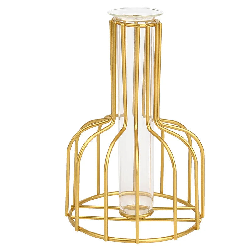 DecorBites™ Nordic Iron Golden Hydroponic Vase with Dried Flowers