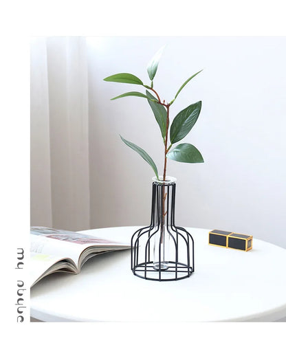 DecorBites™ Nordic Iron Golden Hydroponic Vase with Dried Flowers