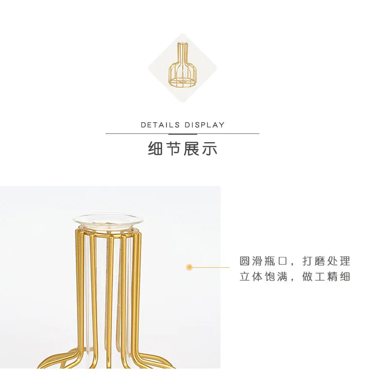 DecorBites™ Nordic Iron Golden Hydroponic Vase with Dried Flowers