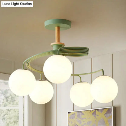 Nordic green & grey orb glass shade chandelier for living room