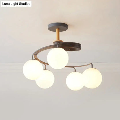 Nordic green & grey orb glass shade chandelier for living room