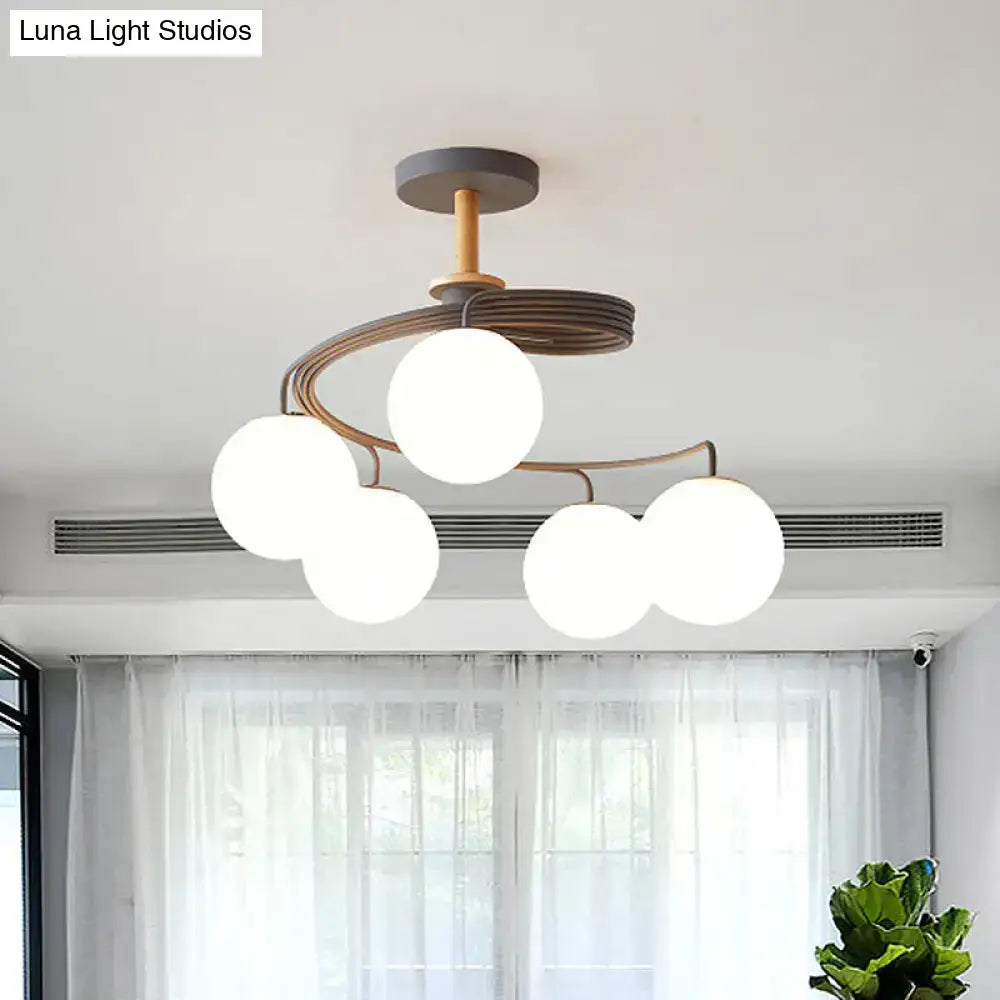 Nordic green & grey orb glass shade chandelier for living room