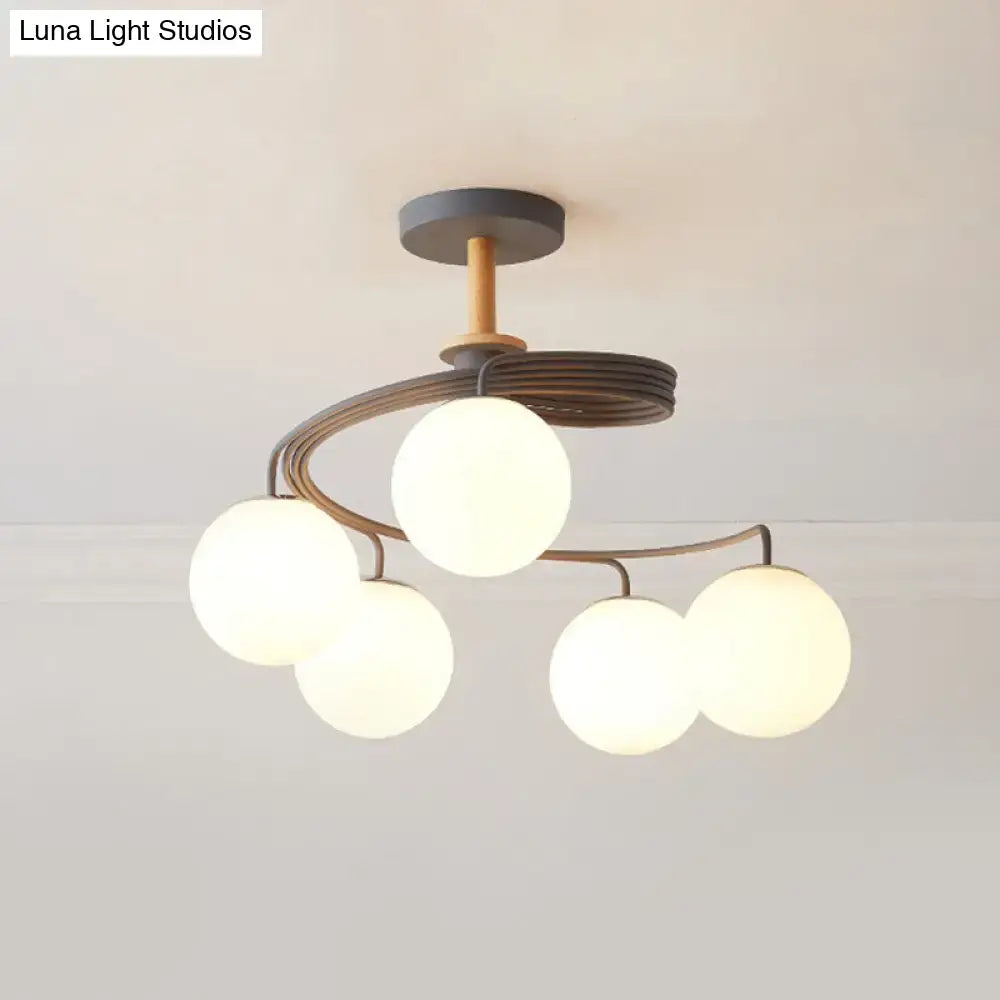 Nordic green & grey orb glass shade chandelier for living room