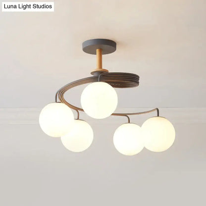 Nordic green & grey orb glass shade chandelier for living room