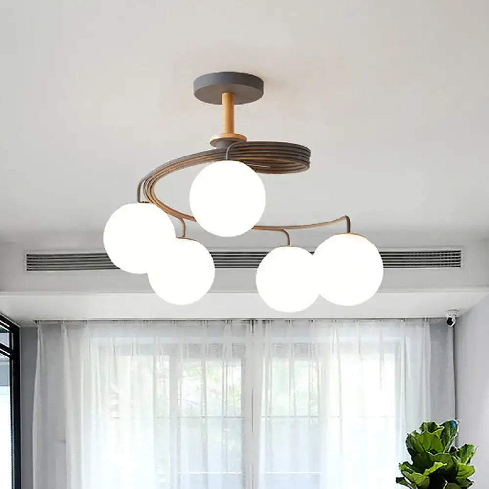 Nordic green & grey orb glass shade chandelier for living room